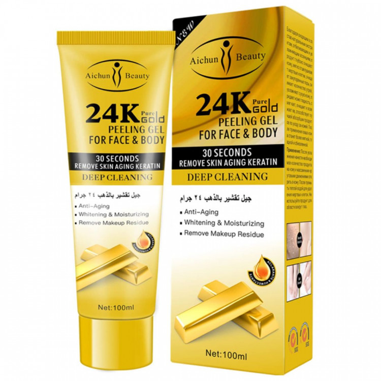 Гель-скатка Aichun Beauty с 24-каратным золотом, 100 мл — деликатное очищение и сияние кожи лица и тела