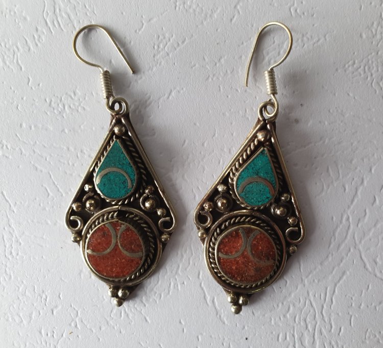 Серьги тибетские капля, металл, 5 см