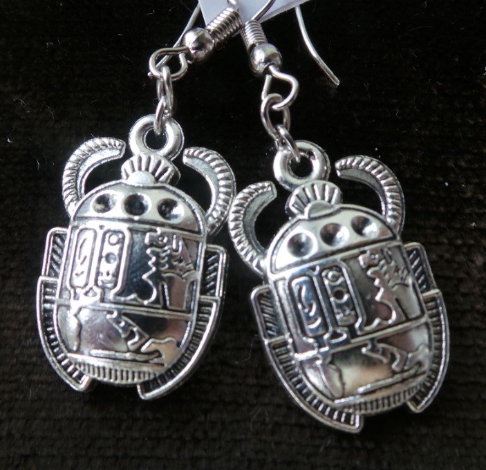 Серьги Скарабей, черненый металл, 5 см